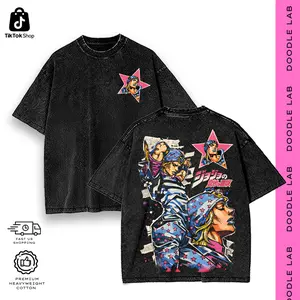 Johnny Joestar Vintage Anime Graphic T-Shirt - Heavyweight Oversized Cotton Tee For Men - Retro Streetwear Hoodie Black - DOODLE LAB Anime Apparel