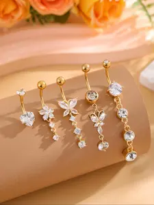 Women's Elegant Butterfly & Flower Design Belly Rings, Stainless Steel Belly Button Rings, Cute Trendy Belly Piercing Jewelry, Fashion Body Jewelry for Party & Daily Decor, Bellybar
