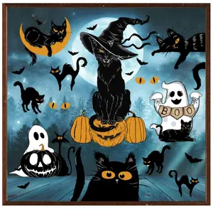 Quera Large Halloween Window Clings Scary Black Cat Window Decorations Spooky Pumpkin Window Stickers Halloween Silhouette Window Stickers for School Home Office Party Decals, Double-Side Glass Removable