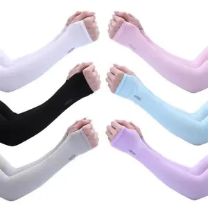 6 Pack Ice Sleeve Summer Sun Protection Women's Men's Arm Guards Ice Silk Sleeve Gloves Thin UV Driving Elbow Protector Internet Celebrity