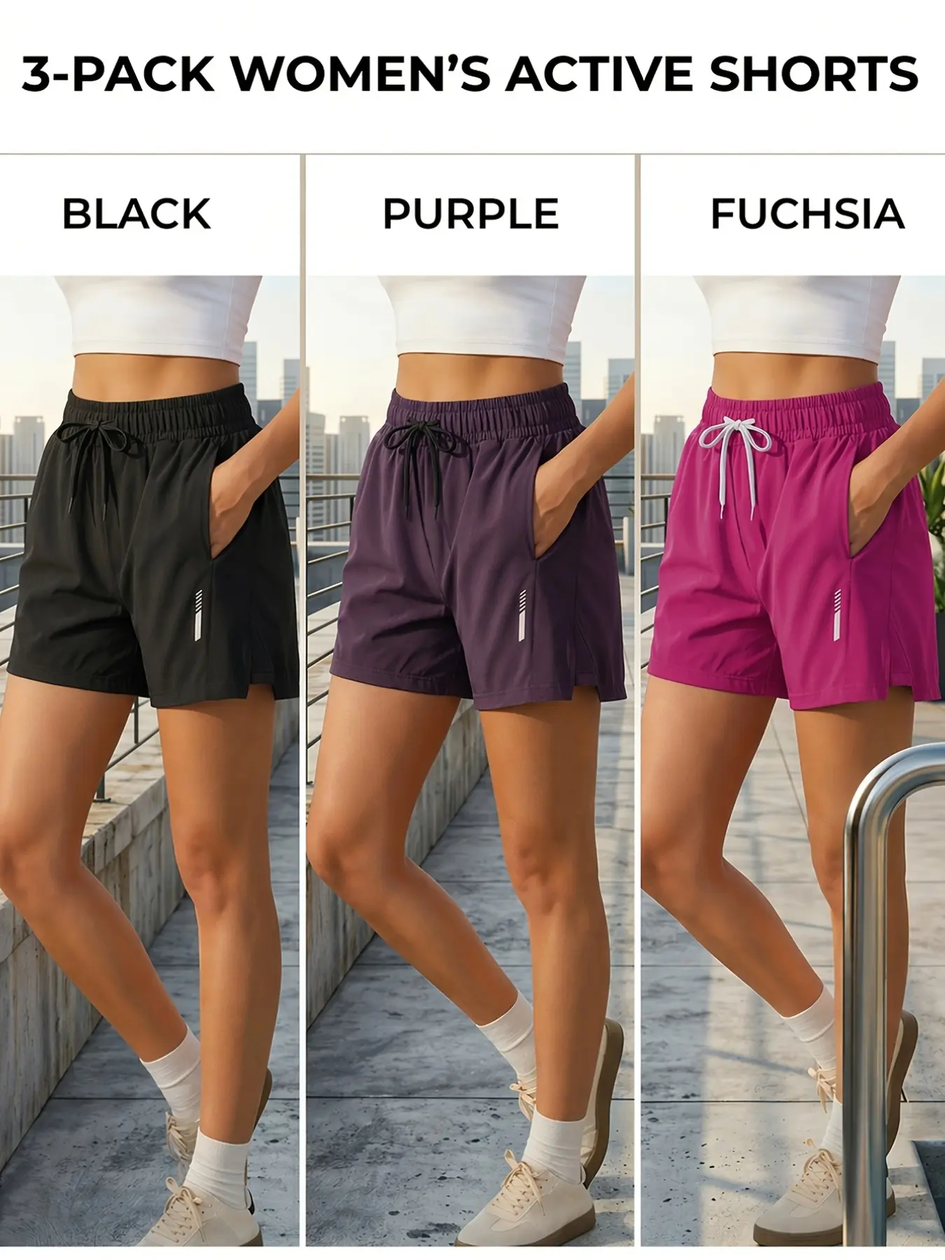 Women's Summer Printed Gym Shorts Set, 3-Pack Fashion Casual Solid Color Drawstring Shorts, Sports Casual Shorts, Athletic Shorts, Comfortable and Stylish Activewear
