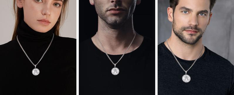 ORAZIO St Christopher Medal Necklace Silver 316L Stainless Steel Saint Christopher Necklace for Men Women Religious Amulet Pendant Christian Gifts 22/24 Inch