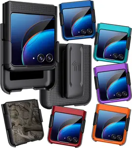 Case with Clip for Motorola RAZR+ 2023, Nakedcellphone [Grid Texture] Slim Hard Shell Cover and [Rotating/Ratchet] Belt Hip Holster Holder Combo for Moto RAZR Plus '23 (RAZR 40 Ultra)
