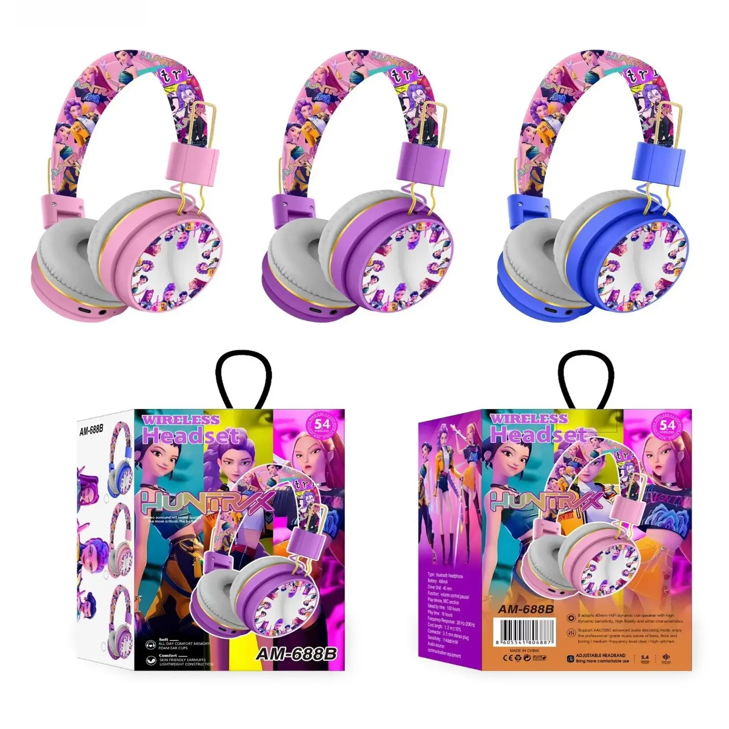 CARTOON KPOP WIRELESS BLUETOOTH HEADPHONES, Adjustable Foldable Over-Ear Headset, Soft Cushioned Kids Music Headphones, Stereo Sound Gaming Earphones Gift For KPOP Fan Girls Teens