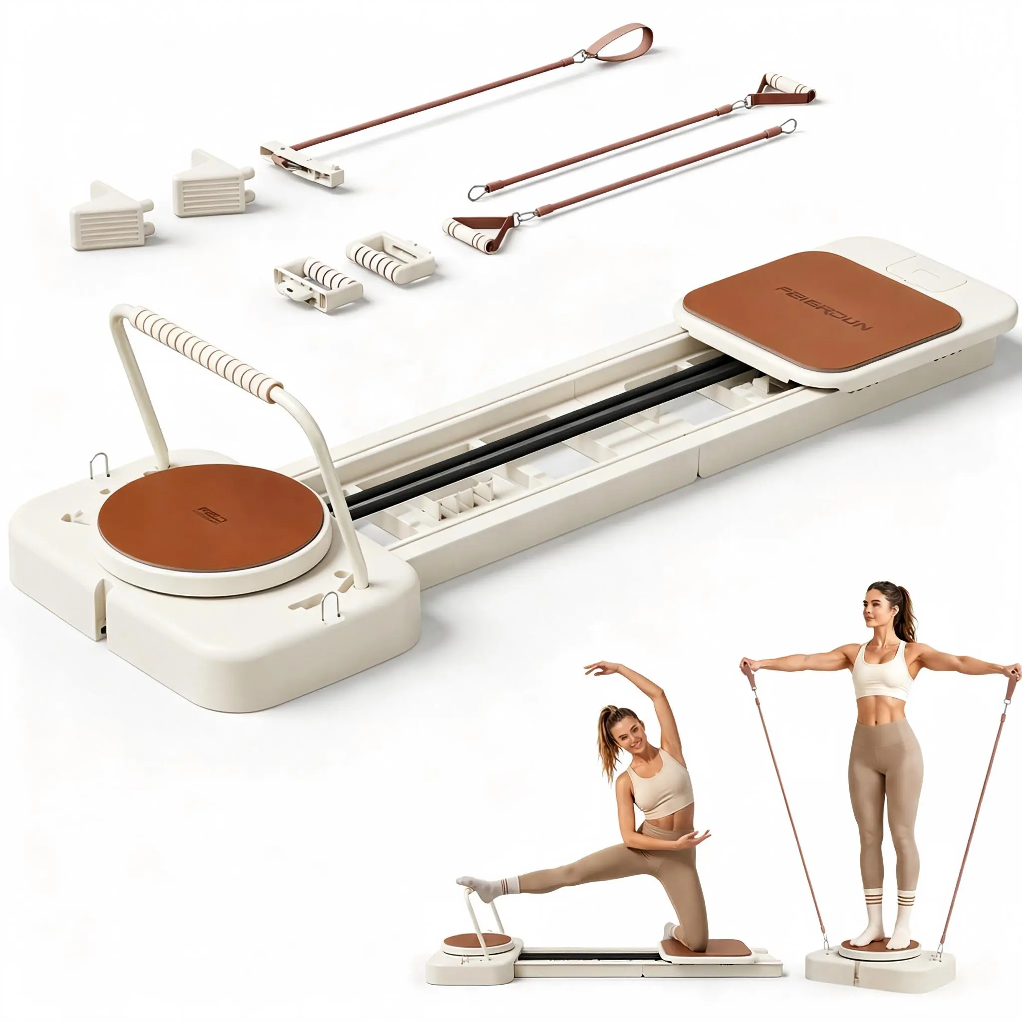 FED Fitness PF1 Pilates Reformer Machine with Extended Slide Rail,Full Body Core Training Equipment with Twisting Board,Flexibility and Balance Training