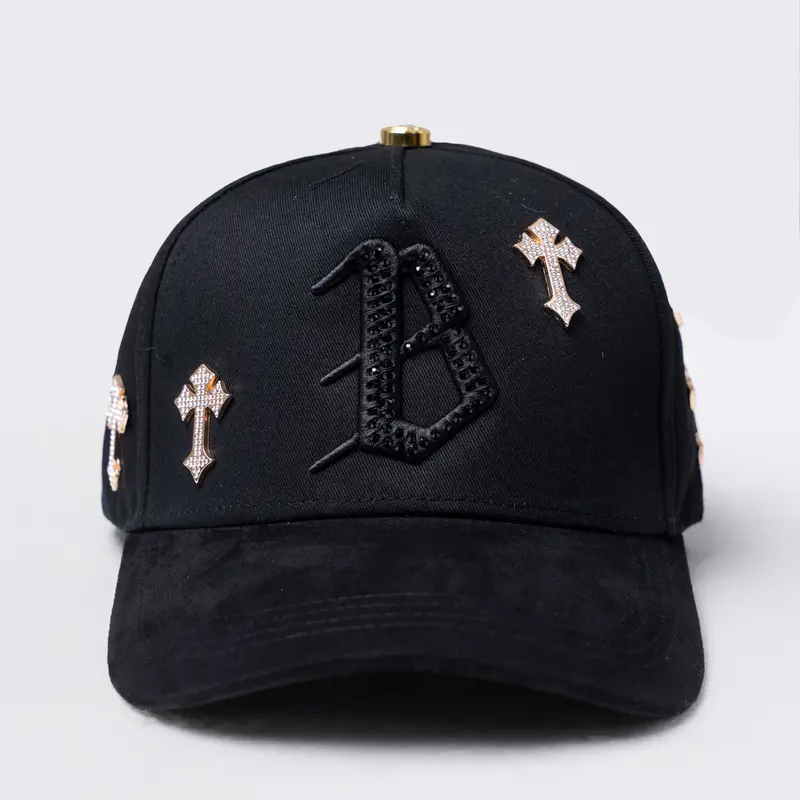 Embellished Black LA Cap Custom LA Snapback Hat: Hand-embellished Crystals & Chrome  main image 4