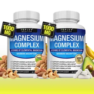 8 Essential Forms Magnesium Complex | 2 Bottles Pack, 90 Capsules Per Bottle, USA Manufactured Dietary Supplement Vitamin Fitness Edible