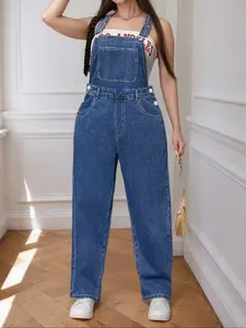 Plus Size Women's Fashion Washable Casual Loose Fit Denim Overalls Pants, All Seasons Everyday Wear, Perfect for Dating and Outdoors