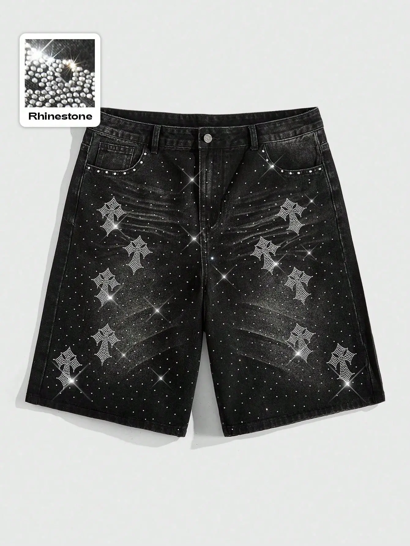 Men shorts - Men Graphic Denim Shorts with Rhinestone Detail Casual Streetwear Summer spring and summer clothes vacation clothes summer men clothes vacation outfit summer outfits male clothes male clothing men’s clothing summer clothes shorts for summer