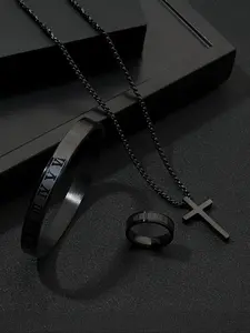 Fashion Jewelry Set, Elegant Jewelry Set, Stainless Steel Jewelry Set, Including Ring & Bracelet & Pendant Necklace, Trendy All-match & Exquisite Jewelry Set for Birthday Gift