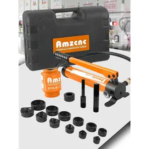 8T Hydraulic Kit 1/2" to 2" Conduit Hole Set with 6 Dies Tool for Brass Fiberglass