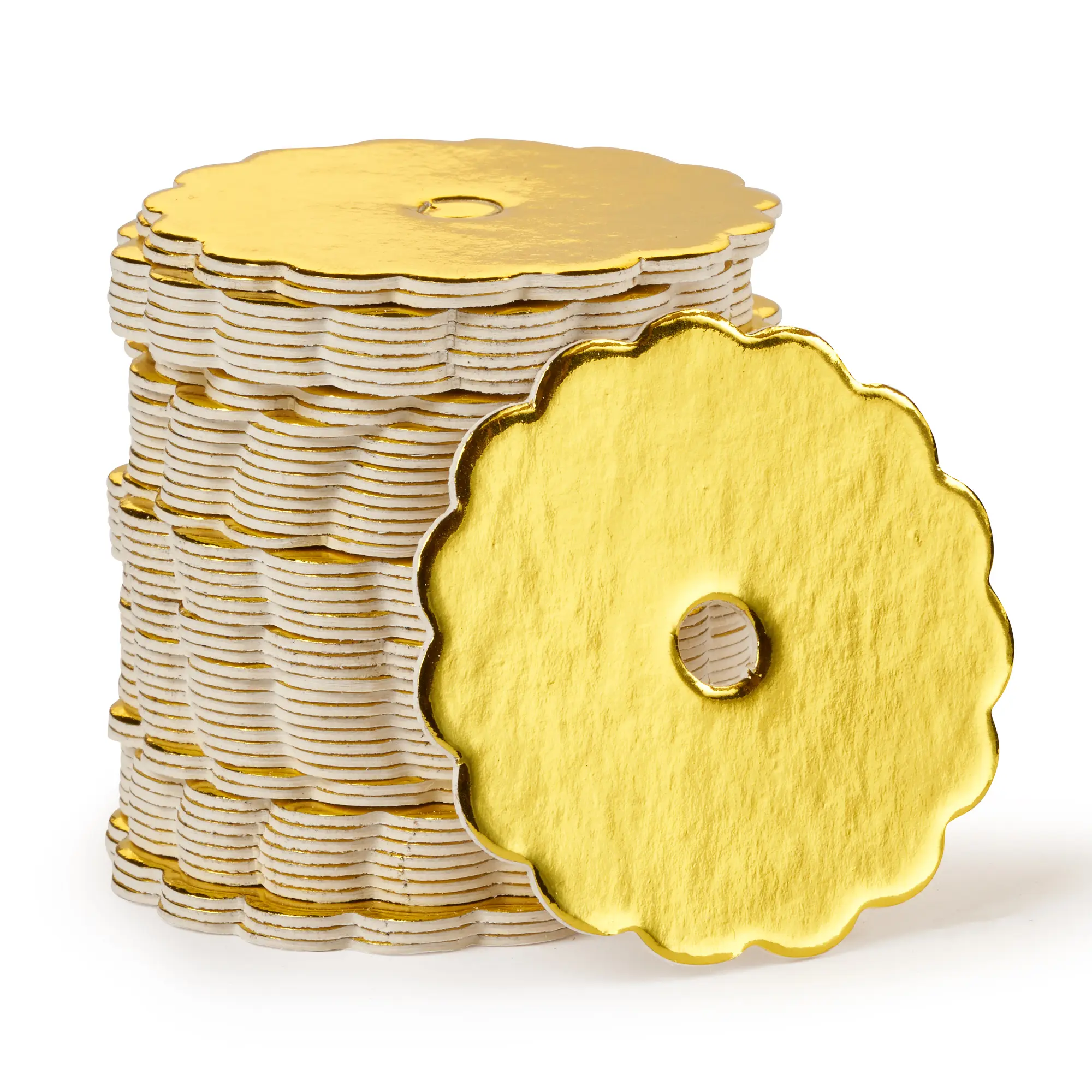 Cake Pop Boards, Gold Scalloped (50pcs to a Package) - 2" Diameter Shine Finish with Scalloped Edges