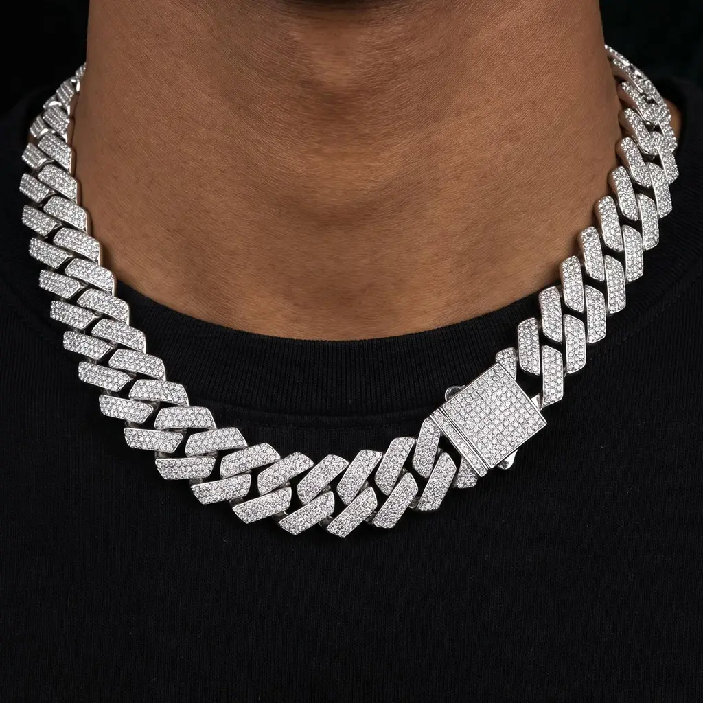 HELLOICE 20mm Iced Out Miami Cuban Chain 18K Gold Plated Cuban Chain Chunky Necklaces Fashion Necklace
