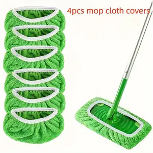 4-Pack Reusable Mop Pads, Compatible with Sweeping Mops, 100% Coral Fleece Washable Replacement Pads, Microfiber Dry Wet Cleaning Mop Cloth