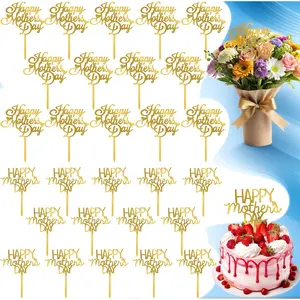 Mother's Day cake topper set 30 pieces acrylic gold heart love cupcake toppers for mom birthday party supplies cake decor