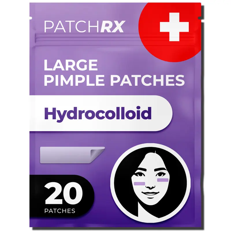 PatchRx Large Pimple Patches for Face (20 Pack), Treat Blemishes Overnight, Hydrocolloid Acne Patch, Hydrocolloid Bandages, Big Pimple Patches, Large Acne Patch