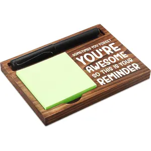 Sticky Note Holder Wooden Notepad & Pen Holder 6.5"" x 4.7"" Sticky Note Pad Holder Dispenser for Desk Work Motivational Gifts, NPA185, Brown