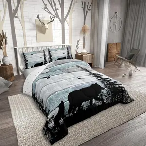 Rustic Comforter Set,Forest Wolf Bedding Set for Adults,Farmhouse Woodland Animal Cabin Down Comforter,Lodge Hunting Quilt Insert