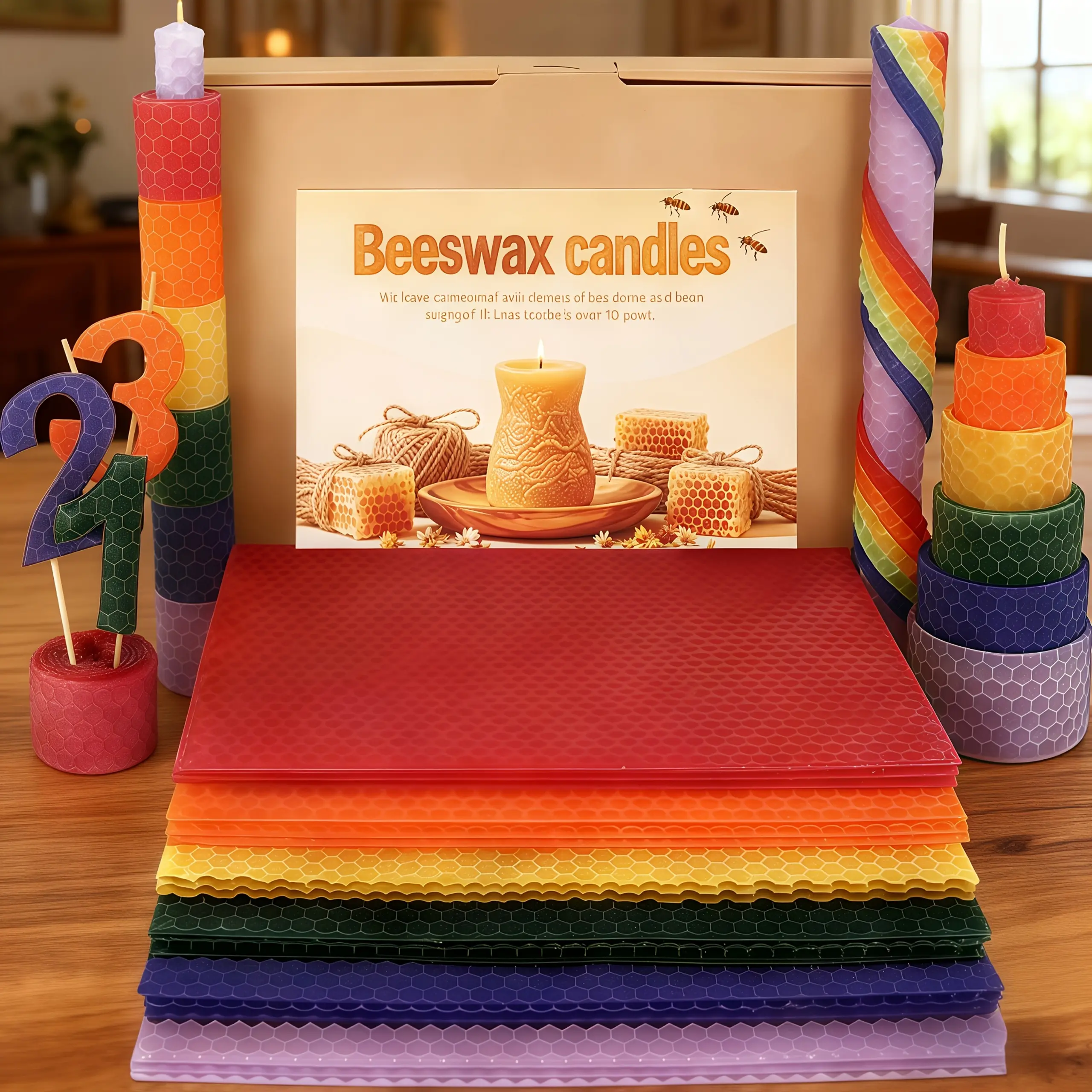 18Pcs Colorful Honeycomb Beeswax Sheets DIY Candle Making Kit, 10x15cm Pure Natural Beeswax Rolled Candle Craft Set, No-Melt, No Heat Needed, Perfect for Christmas, Valentine's Day , Home Decor & Handmade Lovers