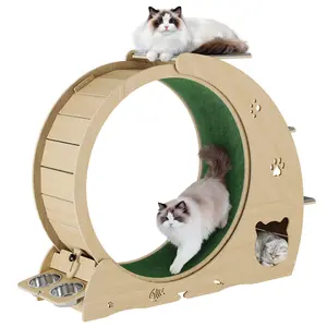 4-in-1 Cat Wheels for Indoor Cats, 40 Inch Large Cat Exercise Wheel, Running Treadmill Wheel with Carpeted Runway, Scratcher