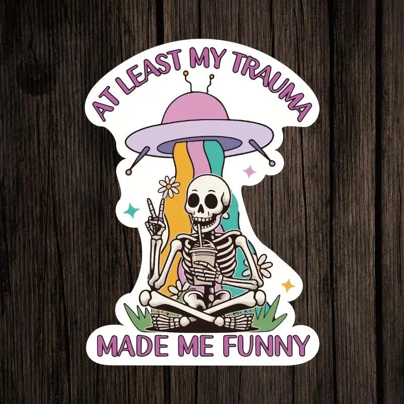 Skeleton Meditating on UFO Design Car Sticker, Universal Car Sticker, Decal for Cars, Waterproof Vinyl Sticker, Decorative Sticker for Laptop, Water Bottle, Car Exterior Accessories