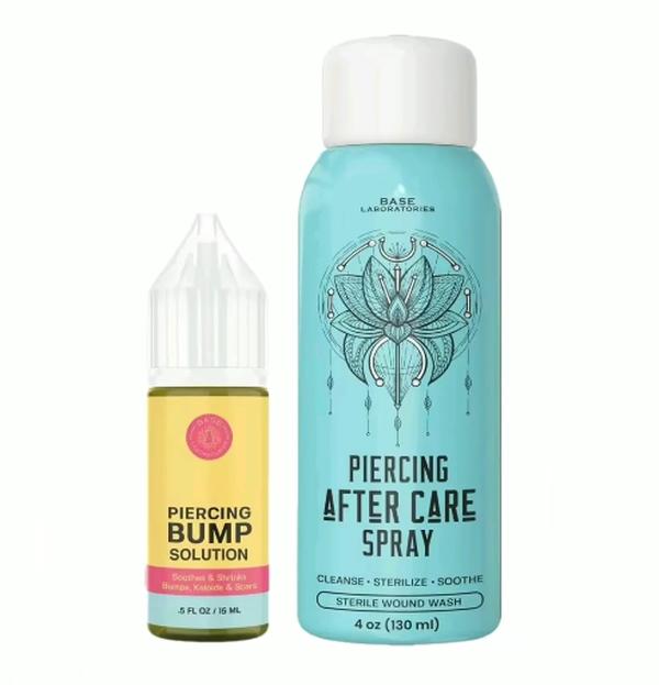 Base Laboratories Piercing Aftercare  Kit - 4oz Sea Salt Spray & 0.5oz  Bump Oil - Soothing & Shrink Keloids  - All-Natural Piercing Care Solution