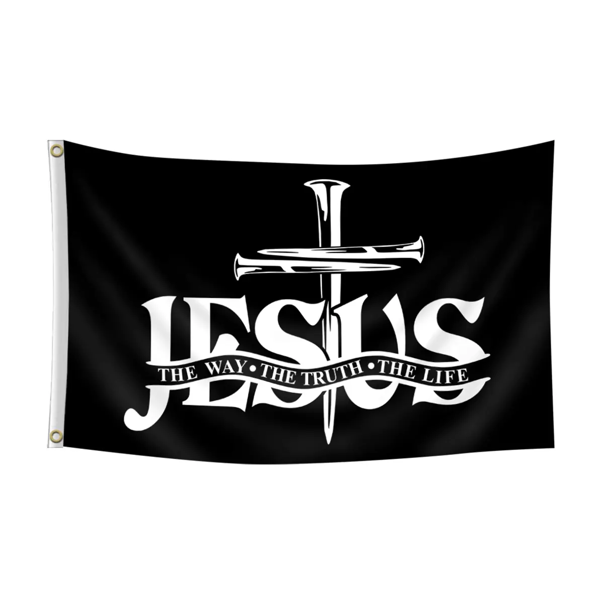 1pc, Jesus Flag Banner, The Way, The Truth, The Life, 2*3ft(60*90cm) /3x5ft (90*150cm), 2 Grommets, Single-Sided Printing, for Indoor, Outdoor, Home, Vintage Room Decor, Room, Party, Activities, Garden, Wall Decor, Decoration Items, Home Decor Supplies