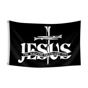 1pc, Jesus Flag Banner, The Way, The Truth, The Life, 2*3ft(60*90cm) /3x5ft (90*150cm), 2 Grommets, Single-Sided Printing, for Indoor, Outdoor, Home, Room, Party, Activities, Garden, Wall Decor, Decoration Items