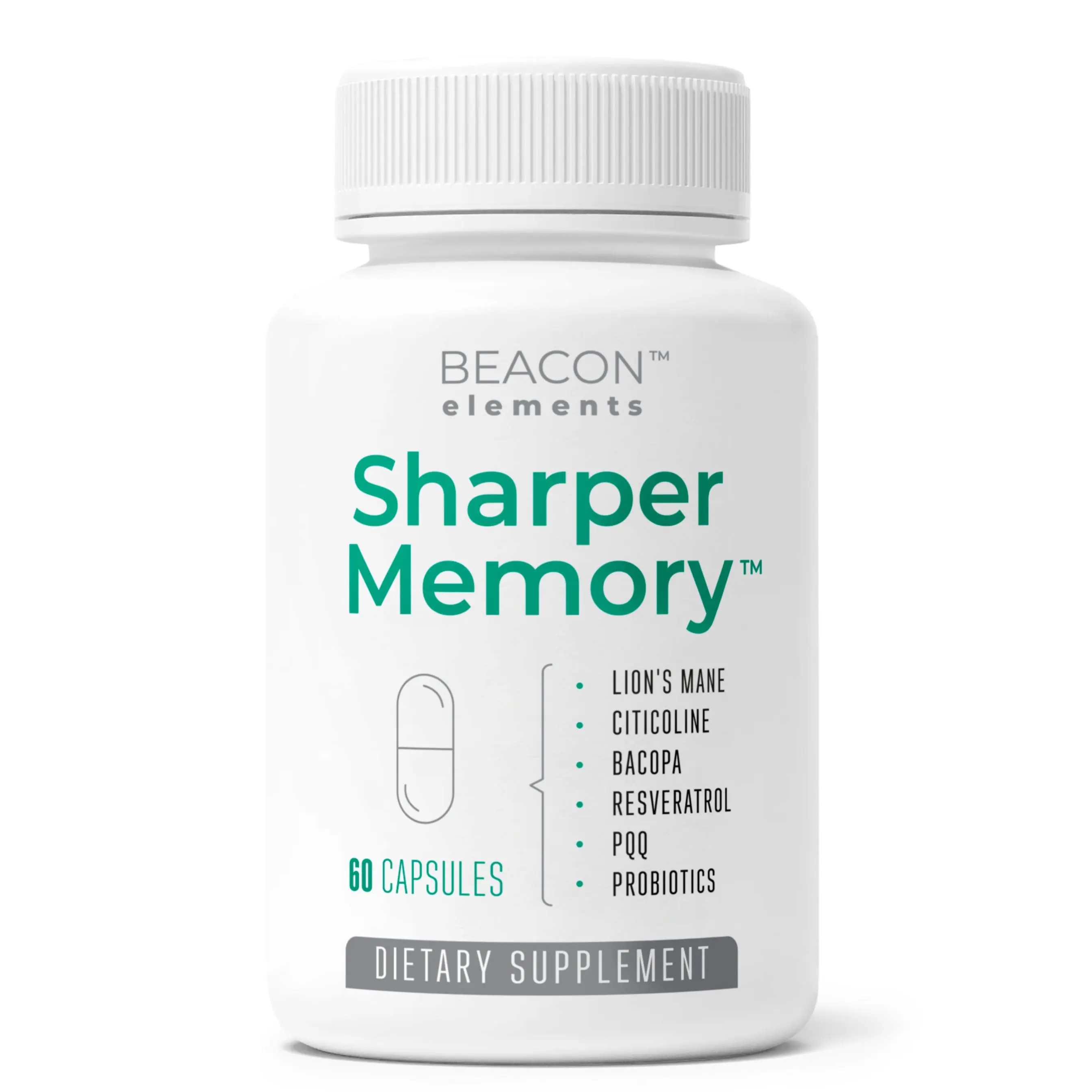 Sharper Memory Brain Supplement for Memory & Focus | Nootropic Formula for Brain Wellness with Lion’s Mane, Citicoline, Bacopa, PQQ, Resveratrol & Probiotics | 60 Capsules
