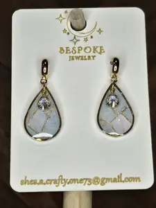 Kintsugi-inspired Pastel Teardrop Earrings  Handcrafted Abstract Mosaic Jewelry | Luxe Gold like Statement Dangles | Bespoke Gift