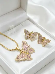 1 Set 14k Butterfly Pendant Earrings Jewelry Kit, Women's Daily Wear, Valentine's Day, Party, Christmas Gift