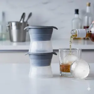 Transparent Ice Ball Maker, Whiskey Spheres Mold Kit, Fast Freeze Reusable Ice Cube Trays, Easy Release for Cocktail & Party