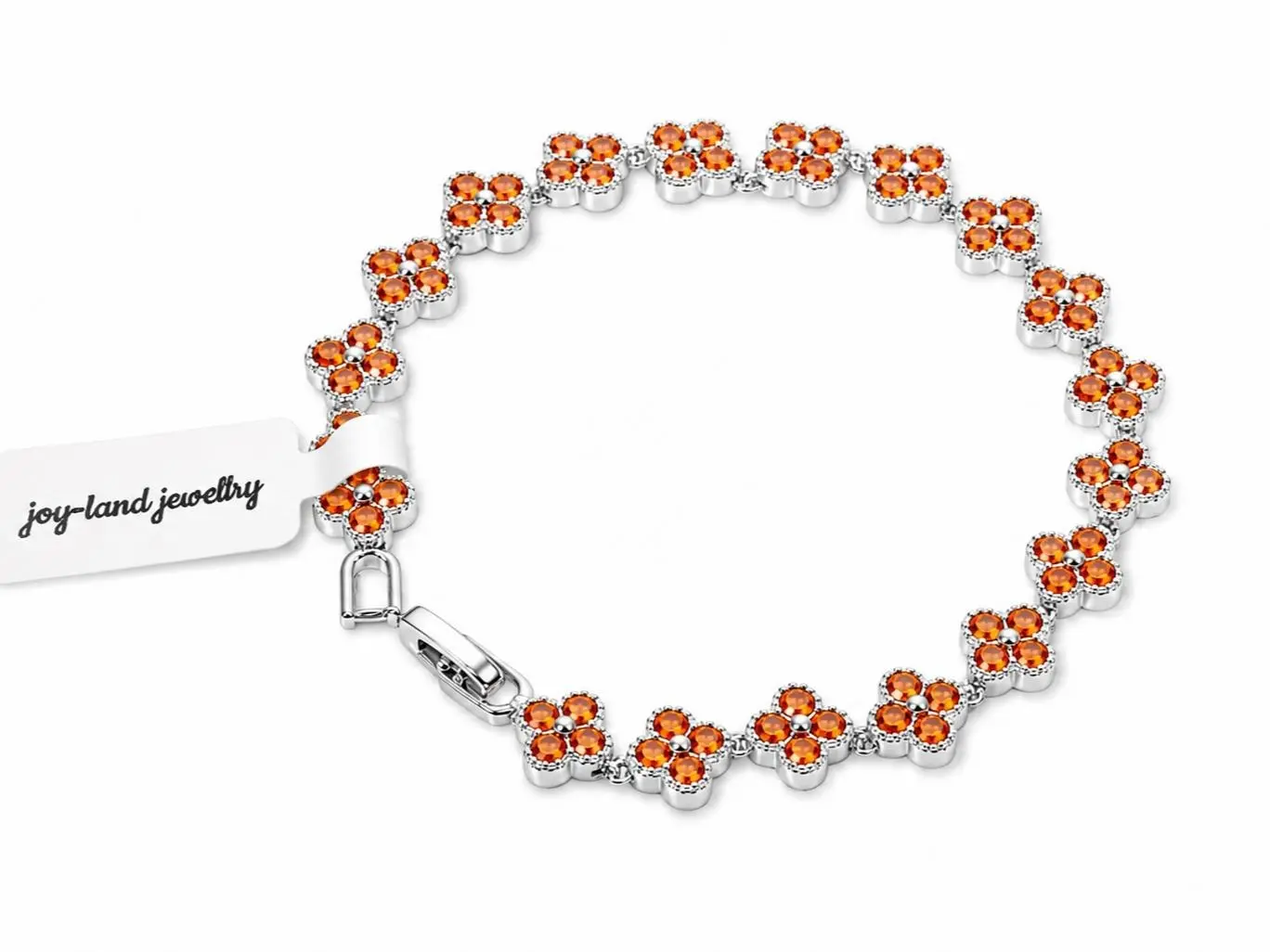 Silver-Tone Orange Clover Zircon Bracelet | Lucky Charm & Everyday Sparkle