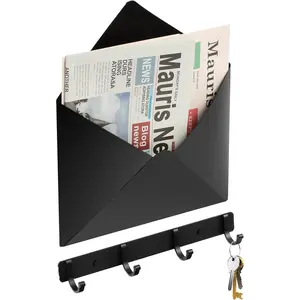 Metal Mail Envelope Holder Wall Mounted Hanging Envelope Decor Mail Organizer Holder and a Row Hook for Home Or Office