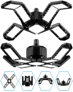 Inscrok 2 Pack Super Bright LED Garage Lights - 200W 20000 Lumen, Deformable E26/E27 Screw-in Ceiling Shop Work Lamp with 8+1 Adjustable Panels, Commercial Bay Lighting for Workshop and Basement.