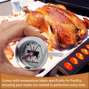 Vivicreate Stainless Steel Oven Safe Meat Thermometer, Extra Large 2.5-inches Dial, Temperature Labeled for Beef, Poultry, Pork Kitchen Utensils