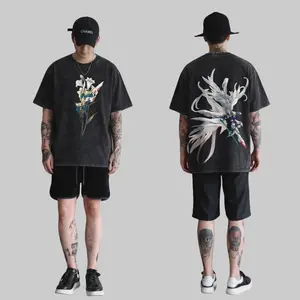 Gundam Wing Zero Oversized T Shirts, Vintage Clothing Acid Washed Graphic Tees, Y2K Streetwear Outfits, Heavyweight Cotton Anime Guys Gifts
