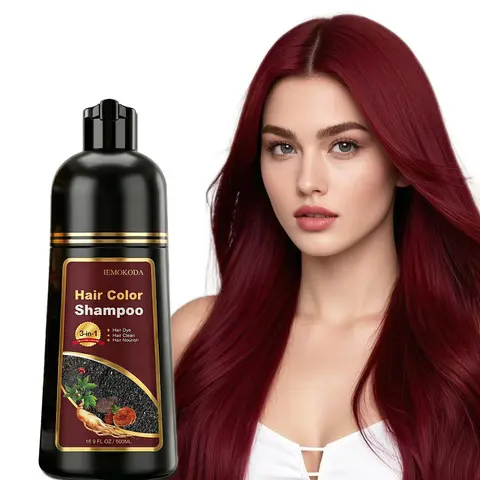 Wine Red 3-in-1 Hair Dye Shampoo – No Bleach, Natural Ingredients, 5-Minute At-Home Hair Color, Easy Application, 500ml Adult Haircare