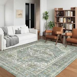 8x10 Area Rugs For Living Room, Stain Resistant Neutral Washable Faux Cashmere Rugs For Dining Room, Vintage Non-Slip Thin Large Size Beige Area Rug, Printed Vintage Home Decor Rug(Beige)2025