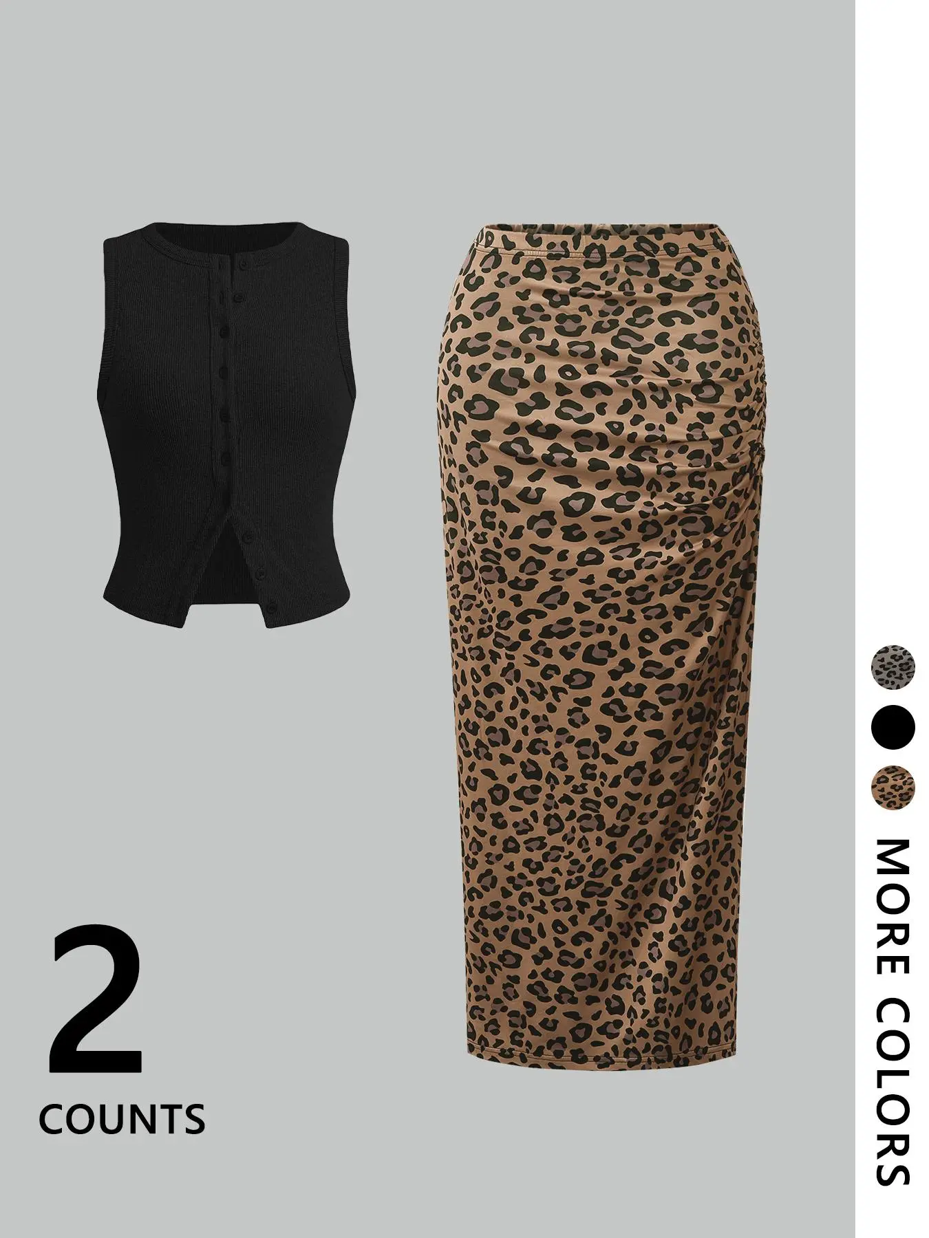 Women's Leopard Print Open Front Crop Vest & Skirt Two-piece Fitted Set, Casual Fashion Cozy Two Piece Outfits for Daily Outdoor Wear, Women Clothes for Spring Fall, Suits, Womenswear, Stretchy Outfit Sets, Fitted Clothing Set