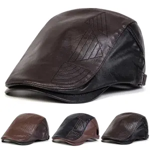 Men Retro Pu Leather Newsboy Caps British Painters Hats Spring Autumn Side Adjustable Flat Cap Hip Hop Berets