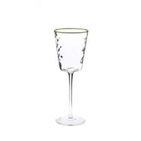 6-Piece Modern Textured Glass Cups Set with Gold Stem, Gold Rim - Decorative Drinkware for Party Use, Textured Glasses