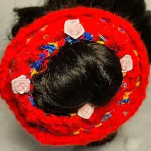Handmade Red Floral Ribbon Scrunchie