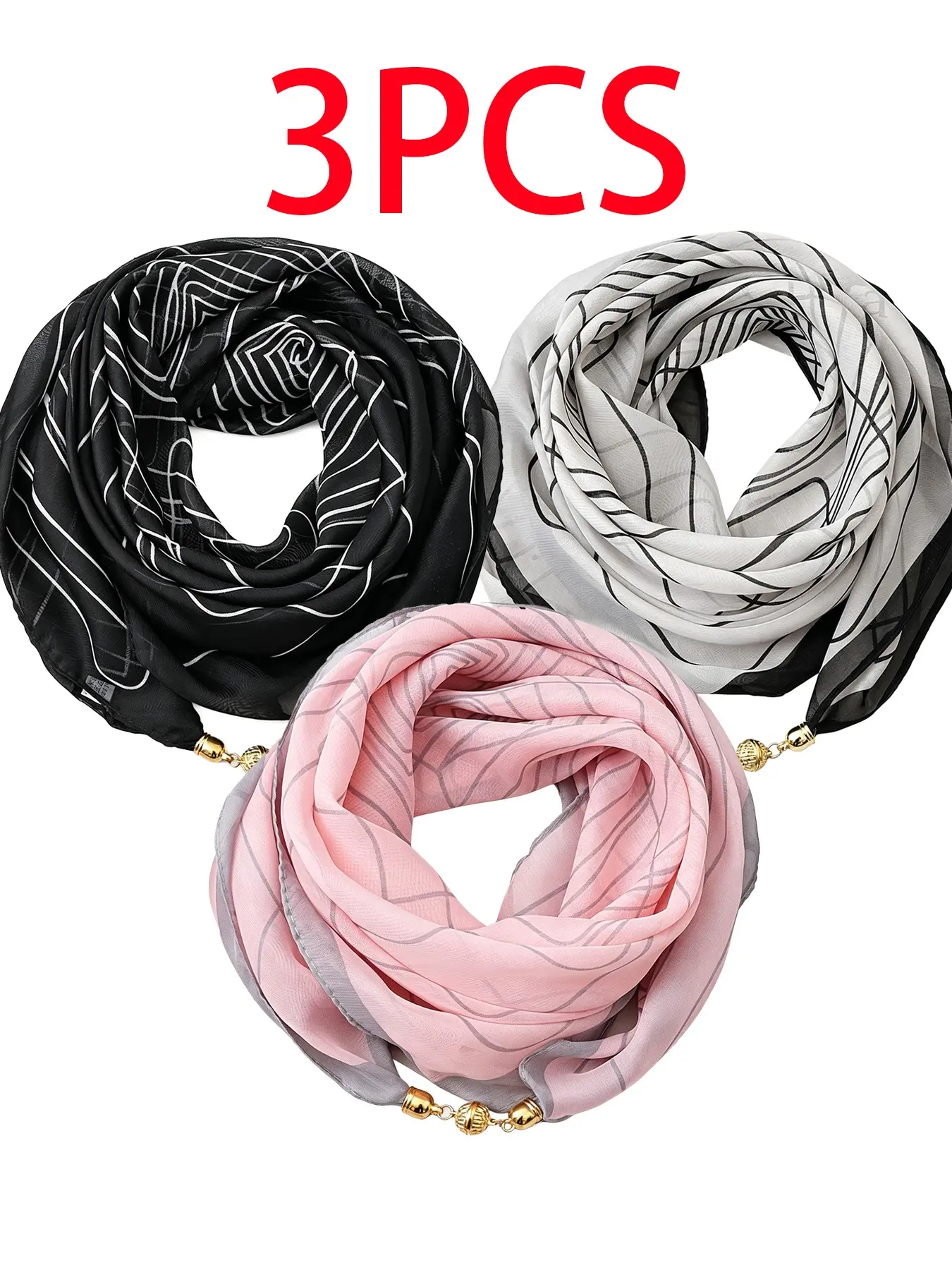 3pc Women Minimalist Fashion Square Scarf Wraps Magnetic Buckle Scarf Neckerchief For Daily Decoration and Wearing