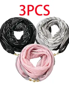 3pc Women Minimalist Fashion Square Scarf Wraps Magnetic Buckle Scarf Neckerchief For Daily Decoration and Wearing