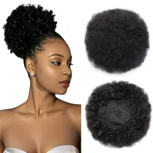 Afro Puff Drawstring Ponytail for Black Women, Short Kinky Curly Afro Ponytail Synthetic Hair Puffs, Premium Black Afro Bun Drawstring Ponytail for Women Girls
