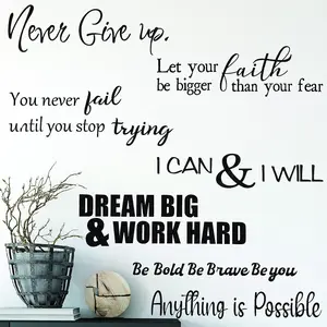 5 Sheets Vinyl Wall Quotes Stickers Inspirational Quotes Decals Peel and Stick Motivational Wall Decals for Bedroom Living Room Office Bathroom (Never Give up)
