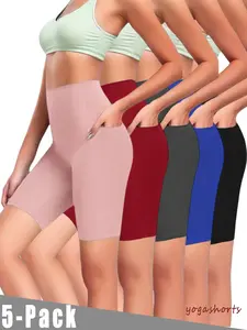Women’s 5-Pack Sports Yoga Shorts — Comfortable, Breathable, High Stretch, Tummy Control; Unisex for Gym, Track, and Yoga Studio