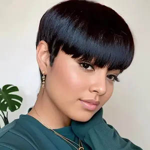 Cikana Hair 150% density machine made remy wig black color 6inch human hair wig pixie cut short straight human hair wig for women