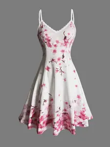 Elegant Floral Print Dress, Adjustable Strap Design, Perfect for Spring & Summer, Ideal for Casual Wear, Women’s Fashionable